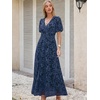 image:imageANRABESS Womens Floral Maxi Formal Dress Summer Mesh Short Sleeve V Neck Empire Waist Wedding Guest Party DressesNavy Blue Floral