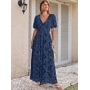 image:imageANRABESS Womens Floral Maxi Formal Dress Summer Mesh Short Sleeve V Neck Empire Waist Wedding Guest Party DressesNavy Blue Floral