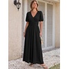 image:imageANRABESS Womens Floral Maxi Formal Dress Summer Mesh Short Sleeve V Neck Empire Waist Wedding Guest Party DressesSoild Black