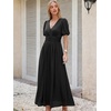 image:imageANRABESS Womens Floral Maxi Formal Dress Summer Mesh Short Sleeve V Neck Empire Waist Wedding Guest Party DressesSoild Black
