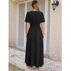 image:imageANRABESS Womens Floral Maxi Formal Dress Summer Mesh Short Sleeve V Neck Empire Waist Wedding Guest Party DressesSoild Black