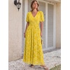 image:imageANRABESS Womens Floral Maxi Formal Dress Summer Mesh Short Sleeve V Neck Empire Waist Wedding Guest Party DressesYellow Floral
