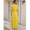 image:imageANRABESS Womens Floral Maxi Formal Dress Summer Mesh Short Sleeve V Neck Empire Waist Wedding Guest Party DressesYellow Floral