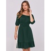 image:imageANRABESS Womens Lantern Short Sleeve Square Neck Casual Flowy Mini Dresses 2026 Holiday Summer Spring Beach Vacation ClothesDark Green
