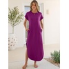 image:imageANRABESS Womens Summer Casual Long Maxi Dress with Pockets  Short Sleeve Crew NeckSoft Smooth LightweightLoose FitBeach Vacation ClothesBusiness Casual OutfitsTravel AllDay WearPurple Red