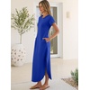 image:imageANRABESS Womens Summer Casual Long Maxi Dress with Pockets  Short Sleeve Crew NeckSoft Smooth LightweightLoose FitBeach Vacation ClothesBusiness Casual OutfitsTravel AllDay WearRoral Blue
