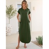 image:imageANRABESS Womens Summer Casual Long Maxi Dress with Pockets  Short Sleeve Crew NeckSoft Smooth LightweightLoose FitBeach Vacation ClothesBusiness Casual OutfitsTravel AllDay WearArmy Green