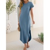 image:imageANRABESS Womens Summer Casual Long Maxi Dress with Pockets  Short Sleeve Crew NeckSoft Smooth LightweightLoose FitBeach Vacation ClothesBusiness Casual OutfitsTravel AllDay WearGrey Blue