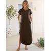 image:imageANRABESS Womens Summer Casual Long Maxi Dress with Pockets  Short Sleeve Crew NeckSoft Smooth LightweightLoose FitBeach Vacation ClothesBusiness Casual OutfitsTravel AllDay WearBrown