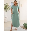 image:imageANRABESS Womens Summer Casual Long Maxi Dress with Pockets  Short Sleeve Crew NeckSoft Smooth LightweightLoose FitBeach Vacation ClothesBusiness Casual OutfitsTravel AllDay WearLight Green
