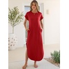 image:imageANRABESS Womens Summer Casual Long Maxi Dress with Pockets  Short Sleeve Crew NeckSoft Smooth LightweightLoose FitBeach Vacation ClothesBusiness Casual OutfitsTravel AllDay WearRed