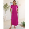 image:imageANRABESS Womens Summer Casual Long Maxi Dress with Pockets  Short Sleeve Crew NeckSoft Smooth LightweightLoose FitBeach Vacation ClothesBusiness Casual OutfitsTravel AllDay WearHot Pink
