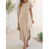 image:imageANRABESS Womens Summer Casual Long Maxi Dress with Pockets  Short Sleeve Crew NeckSoft Smooth LightweightLoose FitBeach Vacation ClothesBusiness Casual OutfitsTravel AllDay WearAlmond