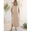 image:imageANRABESS Womens Summer Casual Long Maxi Dress with Pockets  Short Sleeve Crew NeckSoft Smooth LightweightLoose FitBeach Vacation ClothesBusiness Casual OutfitsTravel AllDay WearAlmond