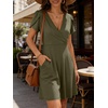 image:imageANRABESS Womens Summer Dresses Short Sleeve Wrap Deep V Neck ALine Floral Dress Causal Flowy Boho Beach Vacation SundressArmy Green