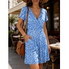 image:imageANRABESS Womens Summer Dresses Short Sleeve Wrap Deep V Neck ALine Floral Dress Causal Flowy Boho Beach Vacation SundressBlue White Floral