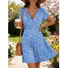 image:imageANRABESS Womens Summer Dresses Short Sleeve Wrap Deep V Neck ALine Floral Dress Causal Flowy Boho Beach Vacation SundressBlue White Floral