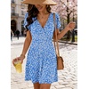 image:imageANRABESS Womens Summer Dresses Short Sleeve Wrap Deep V Neck ALine Floral Dress Causal Flowy Boho Beach Vacation SundressBlue White Floral