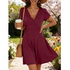 image:imageANRABESS Womens Summer Dresses Short Sleeve Wrap Deep V Neck ALine Floral Dress Causal Flowy Boho Beach Vacation SundressBurgundy