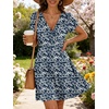 image:imageANRABESS Womens Summer Dresses Short Sleeve Wrap Deep V Neck ALine Floral Dress Causal Flowy Boho Beach Vacation SundressNavy Blue Leaf Printed