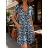 image:imageANRABESS Womens Summer Dresses Short Sleeve Wrap Deep V Neck ALine Floral Dress Causal Flowy Boho Beach Vacation SundressNavy Blue Leaf Printed