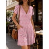 image:imageANRABESS Womens Summer Dresses Short Sleeve Wrap Deep V Neck ALine Floral Dress Causal Flowy Boho Beach Vacation SundressPink Floral