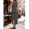 image:imageANRABESS Womens Summer Maxi Dress Tank Long Dresses  Soft Comfy WrinkleFree Fabric Tie Waist Split Casual Travel Outfits Dressy Elegant Trendy Fall LayerDeep Grey
