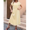image:imageANRABESS Womens Summer Midi Dress Striped Casual Short Sleeve Crewneck Elastic Waist 2026 Flowy Long Beach Dress with Pockets Yellow White Stripe Small