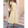 image:imageANRABESS Womens Summer Midi Dress Striped Casual Short Sleeve Crewneck Elastic Waist 2026 Flowy Long Beach Dress with Pockets Yellow White Stripe Small