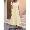 image:imageANRABESS Womens Summer Midi Dress Striped Casual Short Sleeve Crewneck Elastic Waist 2026 Flowy Long Beach Dress with Pockets Yellow White Stripe Small