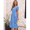 image:imageANRABESS Womens Summer Short Sleeve Midi Dresses Casual Floral TShirt Dress V Neck ALine Flowy Beach Sundress with PocketsPrint White Pink Floral