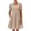 image:imageANRABESS Women Summer Square Neck Puff Short Sleeve Mini Dress 2026 Casual Flowy Sundress Beach Vacation Clothes with PocketsBrown White Striped