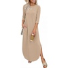 image:imageANRABESS Womens 34 Sleeve Maxi Dress amp Pockets  Soft Wrinkle Resistance FabricCasual LooseCrewneck SplitTravel Vacation Work AllDay WearFall Spring Transition OutfitsAlmond