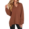 image:imageANRABESS Womens Long Sleeve VNeck Oversized Sweatshirts  Soft Lightweight Loose Fit Pullover Tops Casual School Workout Office Tunic Shirts Teen Girls Outfit Fall Winter ClothesCaramel Brown