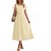 image:imageANRABESS Womens Summer Midi Dress Striped Casual Short Sleeve Crewneck Elastic Waist 2026 Flowy Long Beach Dress with Pockets Yellow White Stripe Small