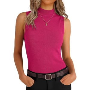 image:imageANRABESS Sleeveless Sweater Tops for Women Summer Mock Neck Tank  Fitted Knit High Neck Shirts Soft Wool Blend Dressy Business Casual OutfitsWork Office Travel Fall Fashion ClothingHot Pink