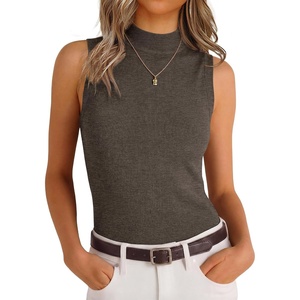 image:imageANRABESS Sleeveless Sweater Tops for Women Summer Mock Neck Tank  Fitted Knit High Neck Shirts Soft Wool Blend Dressy Business Casual OutfitsWork Office Travel Fall Fashion ClothingDrak Taupe