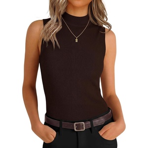 image:imageANRABESS Sleeveless Sweater Tops for Women Summer Mock Neck Tank  Fitted Knit High Neck Shirts Soft Wool Blend Dressy Business Casual OutfitsWork Office Travel Fall Fashion ClothingChocolate Brown