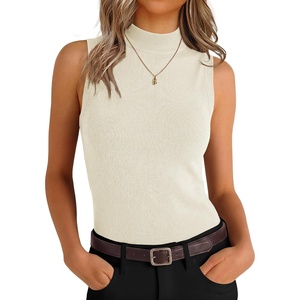 image:imageANRABESS Sleeveless Sweater Tops for Women Summer Mock Neck Tank  Fitted Knit High Neck Shirts Soft Wool Blend Dressy Business Casual OutfitsWork Office Travel Fall Fashion ClothingCream White