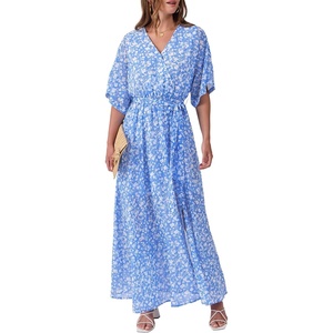 image:imageANRABESS Womens Boho Floral Wedding Guest Maxi Dress  Flowy ALine Chiffon with Slit Elegant V Neck Wrap Elastic Waist Casual 12 Sleeve Spring Summer Outfits Tea PartyWhite Flor Print
