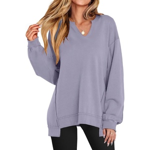 image:imageANRABESS Womens Long Sleeve VNeck Oversized Sweatshirts  Soft Lightweight Loose Fit Pullover Tops Casual School Workout Office Tunic Shirts Teen Girls Outfit Fall Winter ClothesLight Purple
