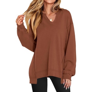 image:imageANRABESS Womens Long Sleeve VNeck Oversized Sweatshirts  Soft Lightweight Loose Fit Pullover Tops Casual School Workout Office Tunic Shirts Teen Girls Outfit Fall Winter ClothesCaramel Brown