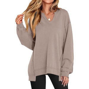image:imageANRABESS Womens Long Sleeve VNeck Oversized Sweatshirts  Soft Lightweight Loose Fit Pullover Tops Casual School Workout Office Tunic Shirts Teen Girls Outfit Fall Winter ClothesDark Khaki