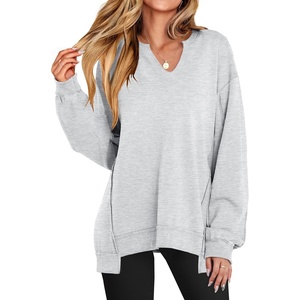 image:imageANRABESS Womens Long Sleeve VNeck Oversized Sweatshirts  Soft Lightweight Loose Fit Pullover Tops Casual School Workout Office Tunic Shirts Teen Girls Outfit Fall Winter ClothesLight Grey