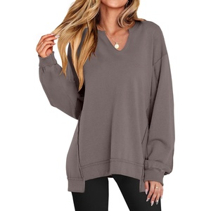 image:imageANRABESS Womens Long Sleeve VNeck Oversized Sweatshirts  Soft Lightweight Loose Fit Pullover Tops Casual School Workout Office Tunic Shirts Teen Girls Outfit Fall Winter ClothesLight Brown