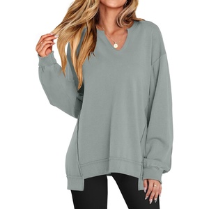 image:imageANRABESS Womens Long Sleeve VNeck Oversized Sweatshirts  Soft Lightweight Loose Fit Pullover Tops Casual School Workout Office Tunic Shirts Teen Girls Outfit Fall Winter ClothesLight Green