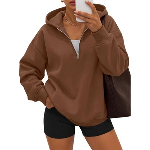 image:imageANRABESS Womens Oversized Quarter Zip Hoodies  Comfy FLeece Long Sleeve Sweatshirts Casual Loose Fit Fall Fashion Clothes DailyWorkout amp TravelCaramel