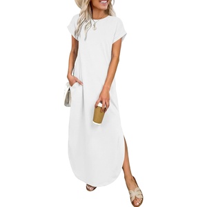 image:imageANRABESS Womens Summer Casual Long Maxi Dress with Pockets  Short Sleeve Crew NeckSoft Smooth LightweightLoose FitBeach Vacation ClothesBusiness Casual OutfitsTravel AllDay WearWhite