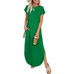 image:imageANRABESS Womens Summer Casual Long Maxi Dress with Pockets  Short Sleeve Crew NeckSoft Smooth LightweightLoose FitBeach Vacation ClothesBusiness Casual OutfitsTravel AllDay WearGreen