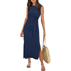 image:imageANRABESS Womens Summer Maxi Dress Tank Long Dresses  Soft Comfy WrinkleFree Fabric Tie Waist Split Casual Travel Outfits Dressy Elegant Trendy Fall LayerNavy Blue